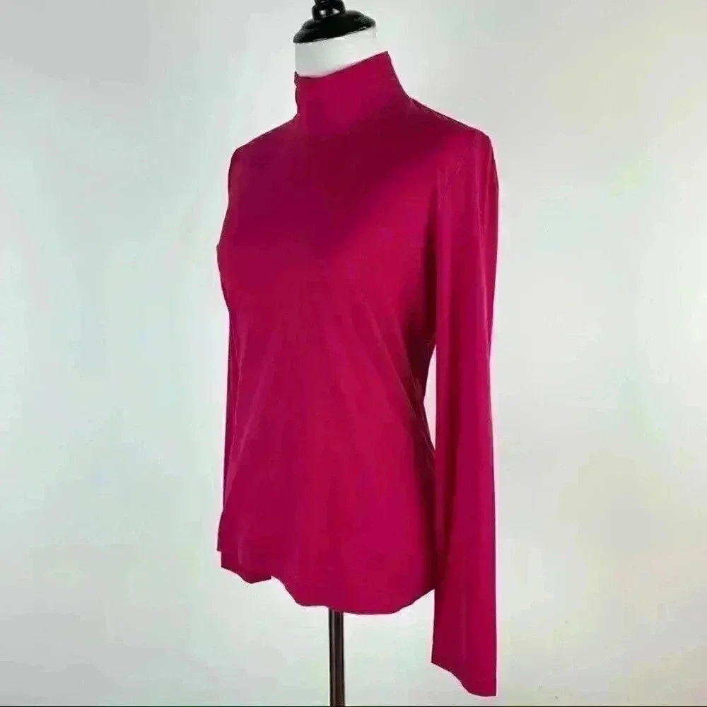 New St. John top size S Cosmo pink long sleeve mock turtleneck stretch career
